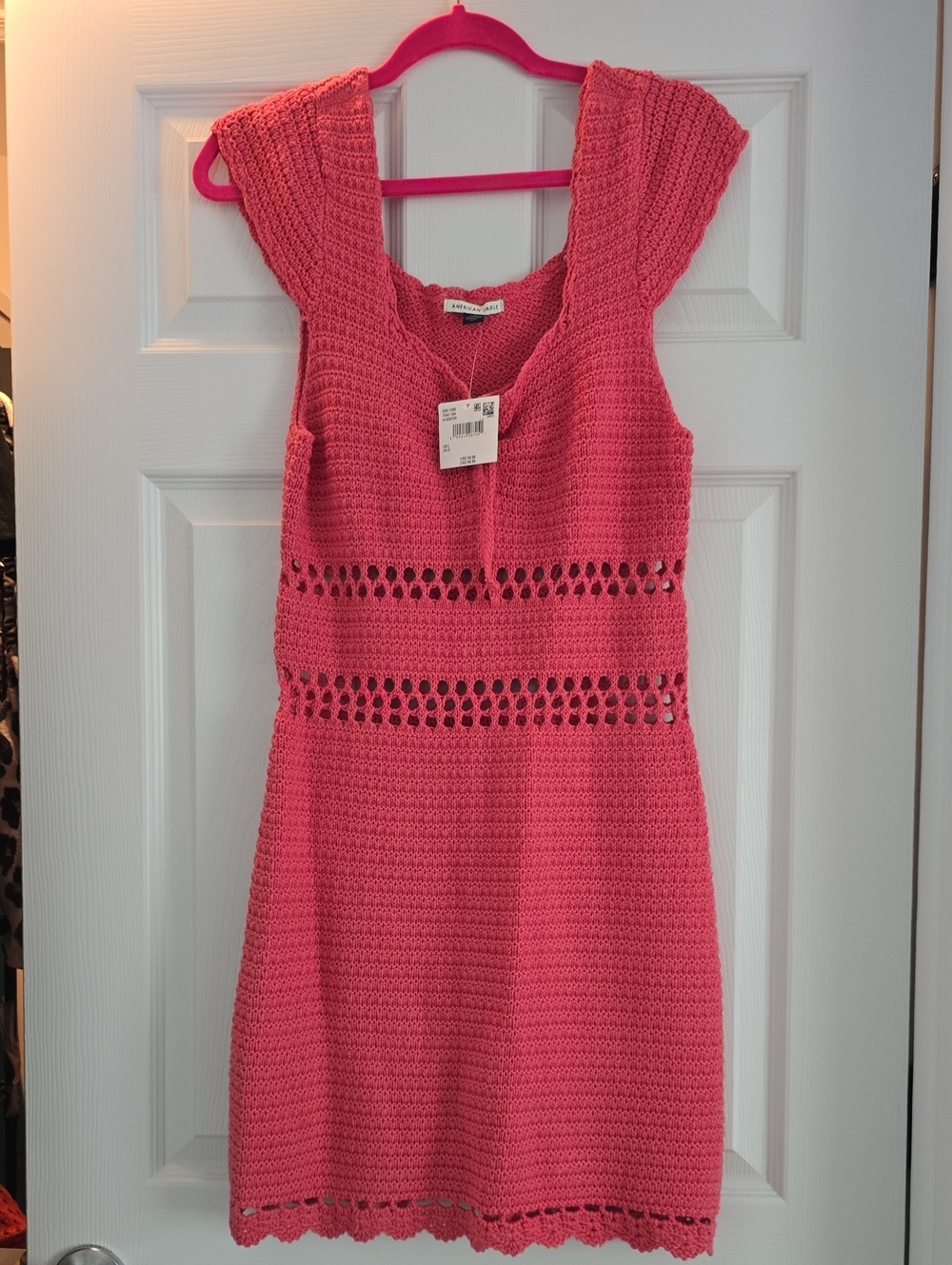 Pink Crochet Knit Summer Dress